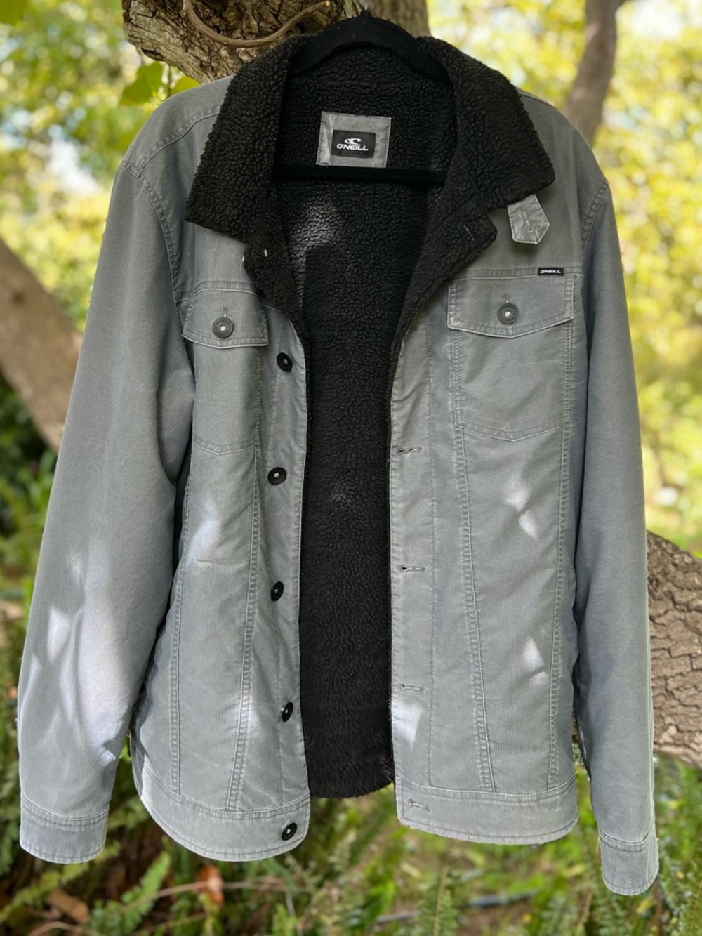 O'Neill Men's Gray Jacket with Black Sherpa Collar